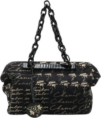 Chanel Pre-owned Shoulder Bags, female, Black, Size: ONE SIZE Pre-owned Canvas Shoulder Bag