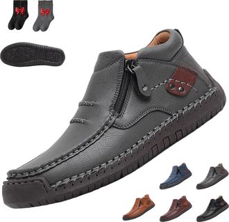 Generic Bofine Shoes for Men, Handmade Premium Leather Slip-On Driving Boot, Wide Toe Arch Support Office Shoes for Mans Casual (Grey,9.5)