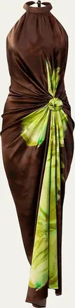 Silvia Tcherassi Tizziana Knotted Silk Halter Maxi Dress