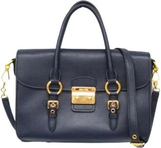 Miu Miu Pre-owned Madras Handbag - Dames - Vintage Handtas - Blauw - ONE Size - Leer - Vintage