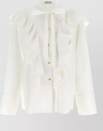 Alberta Ferretti cotton pleated ruffle long-sleeve blouse