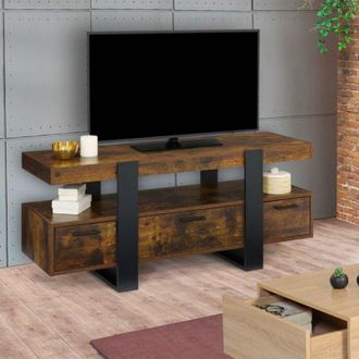 IDMarket Idmarket - Mueble tv phoenix con madera envejecida y cajones negros 116 cm
