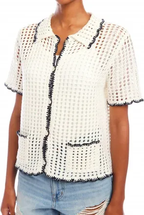 Fifteen Twenty Gemma Crochet Shirt In Off White With Navy