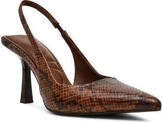 Anne Klein Itzy Pointed Toe Slingback Pump in Brown Snake at Nordstrom, Size 6.5