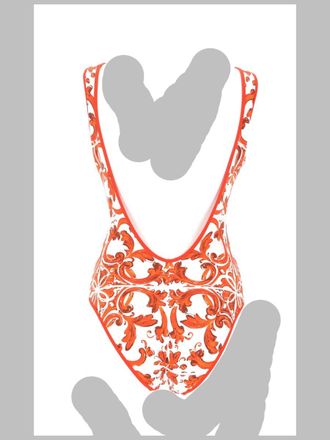 Dolce & Gabbana Maiolica Print One-Piece Swimsuit - Orange