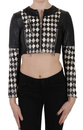 John Richmond Leather Short Cropped Biker Jacket Womens Coat