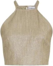 Marella Mouwloze top - Dames - Tops - Beige - Maat: M Linnen