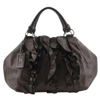 Prada Pre-owned Handbags, female, Brown, Size: ONE SIZE Pre-owned Frill Leather Tote Bag