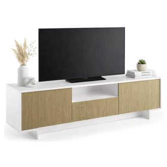 Dmora Dmora - Mueble Tv Andromeda, Mueble Tv Para Sal&oacute;n, Aparador Bajo De Sal&oacute;n Con 2 Puertas Y 1 Caj&oacute;n, 100% Made In Italy, 170x42h48 Cm, Blanco Y Beige, C