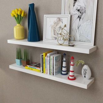 vidaXL Vidaxl Estantes Flotantes De Pared 2 Uds Mdf Blanco Para Libros/dvd