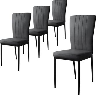 ML Design Ml-design Set De 4 Sillas De Comedor, Tapizadas De Terciopelo Gris, Respaldo Alto, Asiento Dise&ntilde;o Moderno Y C&oacute;modo Para Sal&oacute;n O Cocina, Ergon&oacute;mico, Ve