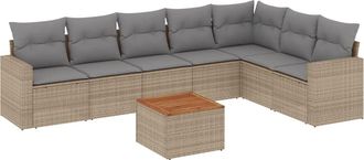 vidaXL Juego De Sof&aacute;s Jard&iacute;n Con Cojines Beige Mezcla 8 Pzas Rat&aacute;n Pe Vidaxl