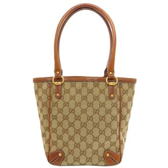 Gucci Brown Canvas Leather Tote Bag (Pre-Owned)
