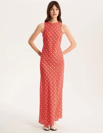 Omnes Womens Torin Floral Gingham Dress - Red - Size: 22