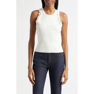 Cinq &agrave; Sept Ruffle Tank in Ivory at Nordstrom, Size Xx-Small
