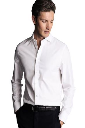 CHARLES TYRWHITT Non-Iron Clifton Weave Cutaway Slim Fit Shirt Double Cuff in White at Nordstrom, Size 17.5