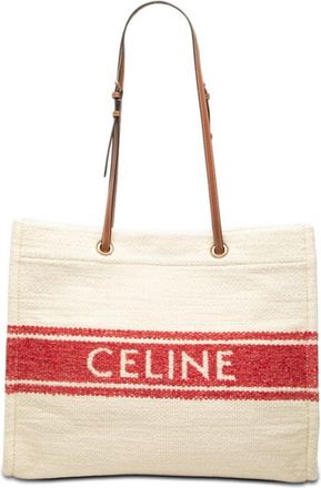 Celine Ivory Red Color Leather Textile Shoulder Bag Tote Bag (Pre-Owned)