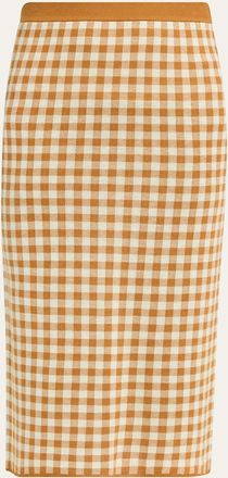 Guest In Residence Gingham Silk-Linen Midi Skirt
