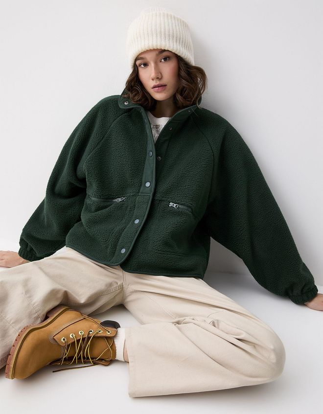 Womens Nylon details fleece jacket