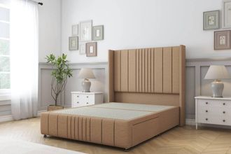 Sloomy Hargrave Dumfries Divan Base No Drawers-54 Wingback & 12 Footboard in Light Brown | Size: Small Double