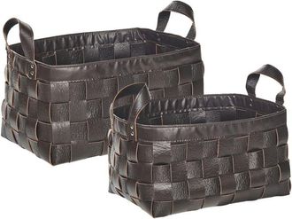 Beliani Beliani - Set of 2 Handmade Storage Baskets with Handles Faux Leather Dark Brown Sippar