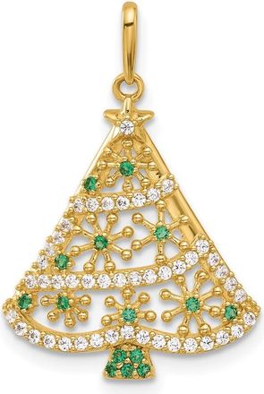 Diamond2Deal 14k Yellow Gold Polished Green and White Cubic Zirconia Christmas Tree Pendant