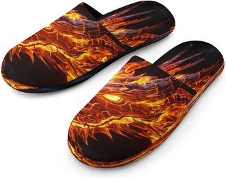 Generic Fiery Dragon Flame Mens Cotton Slippers Memory Foam Comfort House Shoes Winter Indoor Slipper for Hotel Casa Spa