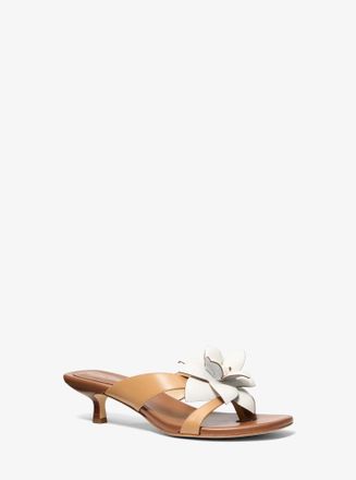 Michael Kors Jacie Floral Embellished Leather Kitten Heel Sandal