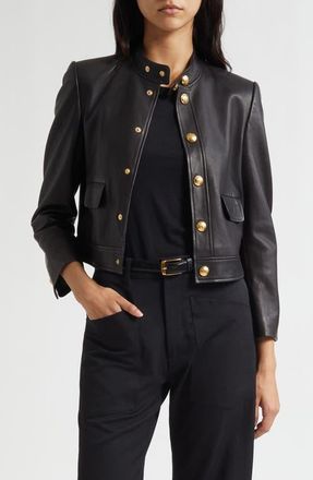 Nili Lotan Hadley Crop Leather Jacket in Black at Nordstrom, Size 10