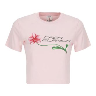 Casablanca T-Shirts, female, Pink, Size: XS Orchid Logo Cropped Baby Tee