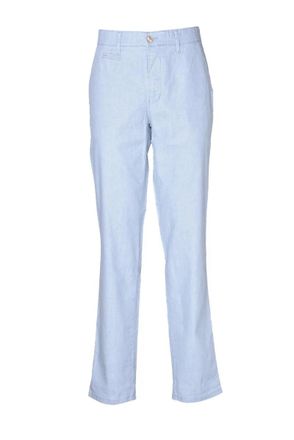 Club Of Comfort Light Blue Linen-Cotton Blend Stretch Pants With Classic Straight-Leg Cut