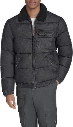 Levi's Quilted Denim Jacket with Fleece Collar in Black Denim at Nordstrom Rack, Size Xx-Large
