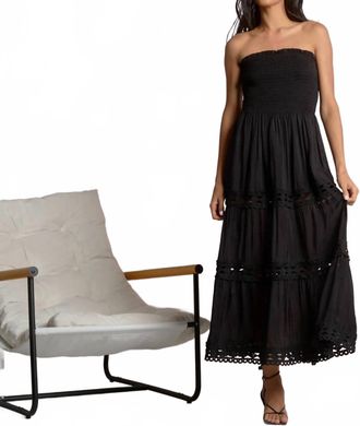 Elan Turks Strapless Maxi Dress With Crochet Detail In Black