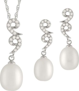 Splendid Pearls Silver 8mm Pearl CZ Set