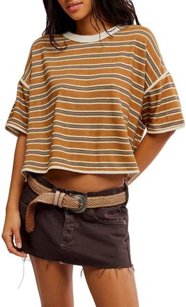 Free People Clean Rugby Stripe Cotton Top in Almond Combo at Nordstrom, Size X-Large