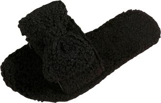 Generic Black Womens Versatile Slippers with Bow Design and Furry Lining Perfect for Fall and Winter Comfortable and Versatile