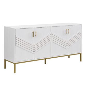 Urban Meuble Aparador blanco moderno con 4 puertas texturizadas y detalles dorados