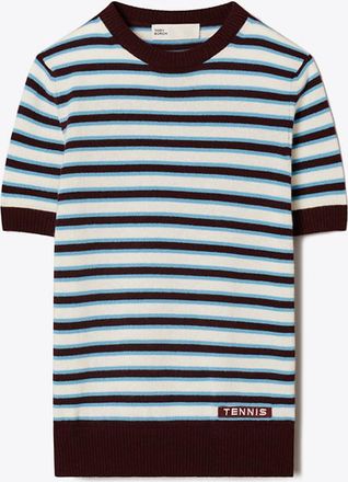 Tory Burch Womens Cashmere Striped Short-Sleeve Tennis Sweater, size XS