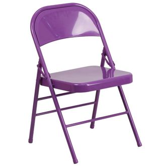 Flash Furniture HERCULES COLORBURST Series Impulsive Purple Triple Braced & Double Hinged Metal Folding Chair