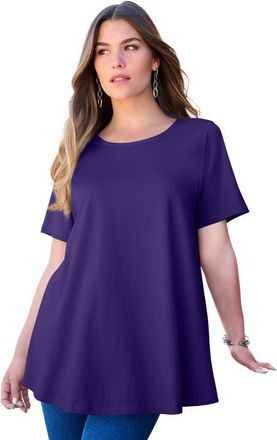Roaman's Plus Size Ultimate Cotton Crewneck Short Sleeve Swing Tee in Midnight Violet at Nordstrom, Size Medium
