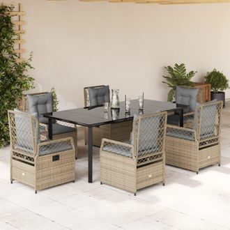 vidaXL Set Comedor De Jard&iacute;n 7 Pzas Con Cojines Rat&aacute;n Sint&eacute;tico Beige Vidaxl