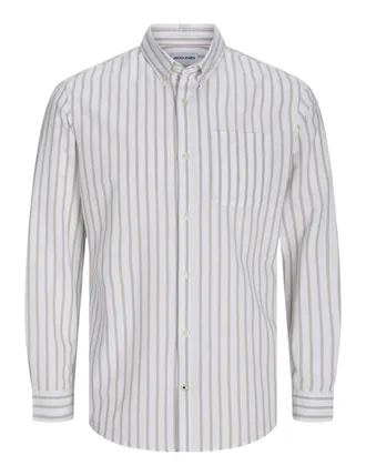 Jack & Jones Plus Size Mens Jjeoxford Shirt L/S S21 Noos Pls Long Sleeve, Crockery/Stripes: Stripes, 6XL