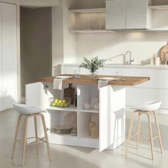 Dmora Isla De Cocina Miha, Mueble Despensa 2 Estantes, 4 Compartimientos Made In Italy, 2 Puertas, 130x80x90h Cm Blanco Brillante