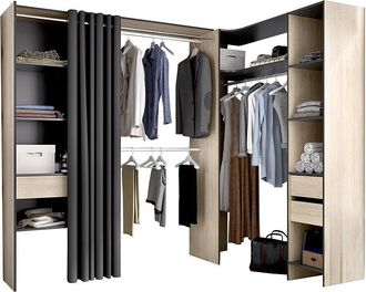 Vente-Unique Armario ropero angular y extensible GONTRAN - Ancho 164/214 cm - roble y antracita