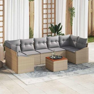 vidaXL Conjunto De Sof&aacute; De Jard&iacute;n 8 Pcs Beige, Gris Claro Vidaxl