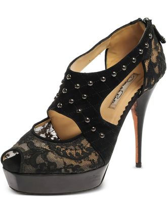 Oscar De La Renta lace studded platform sandals - women - Mesh/Leather/Leather/Suede/Rubber - 38 - Black