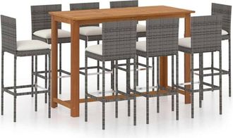 vidaXL vidaXL 9 Piece Garden Bar Set with Cushions Poly Rattan Grey