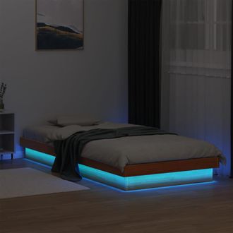 vidaXL Estructura De Cama Led Madera Maciza Pino Marr&oacute;n Cera 90x190 Cm Vidaxl