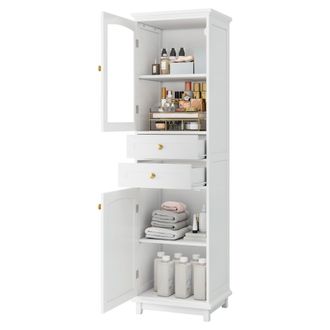 STILVORA Armario De Ba&ntilde;o Con 2 Puertas, 2 Cajones Y Estante Ajustable, En Mdf Y Vidrio, Blanco, 45&times;36&times;160 Cm