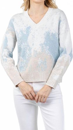 Kinross Cashmere Sequin Jacquard Vee Sweater In Mist/multi